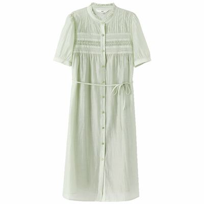 OSA欧莎天丝立领短袖衬衫连衣裙