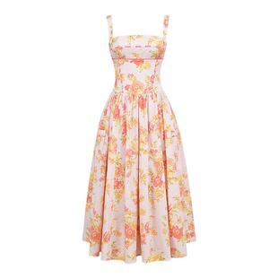 House of CB 休闲度假风桃色印花棉质太阳裙Vivien