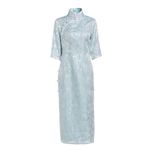 冰清玉洁*三重门真丝花罗旗袍复古中式修身长款宴会高端日常礼服