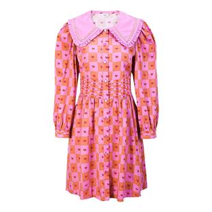 tanni商场同款爱心印花X版娃娃领甜美可爱修身连衣裙女TL11DR036A