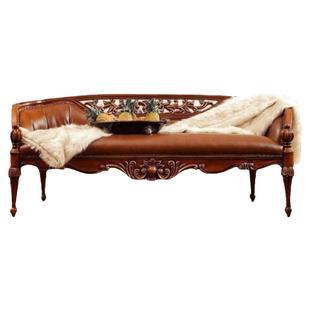 美式实木床尾凳真皮床榻靠背长凳家用门口换鞋凳卧室床前凳穿鞋凳