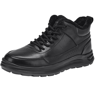 热风男鞋2025年冬季新款男士时尚休闲鞋黑色高帮鞋加绒保暖厚底鞋