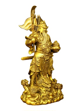 纯黄铜武财神九龙关公令旗关二爷