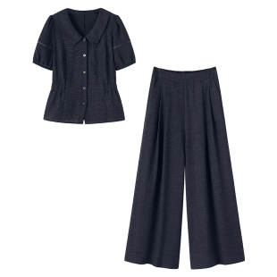 YBAI/亦白 2026夏季新款知性气质收腰衬衫领七分阔腿裤两件套装女
