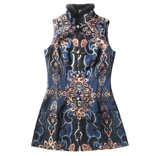 中国风复古旗袍上衣中式改良唐装汉服秋冬装新款背心马甲马夹外套