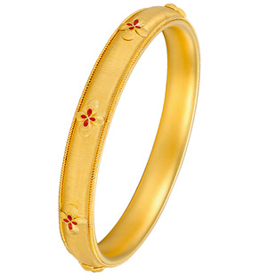 万司珍手工古法黄金 幸运孔雀翎珐琅花丝手镯 足金手镯纯金