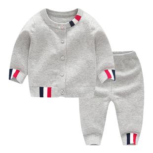 婴儿套装秋冬款男宝宝一岁分体衣服加绒毛衣针织冬装儿童秋衣外套