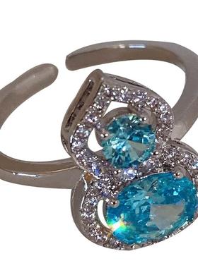 福禄满满~新中式蓝色锆石葫芦戒指女轻奢高级感食指戒2025年新款