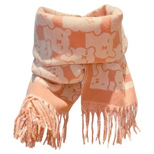 儿童秋冬季长款卡通小熊围巾小学生户外加厚防风御寒围脖女童护颈