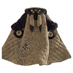 珊瑚绒睡衣男士冬季加厚加绒大码三层夹棉袄睡袍可爱保暖长款套装