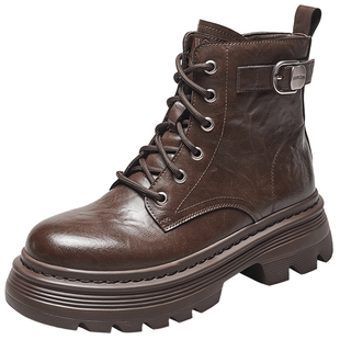 意尔康马丁靴女2025秋冬款英伦风增高小个子短靴厚底配工装裤靴子