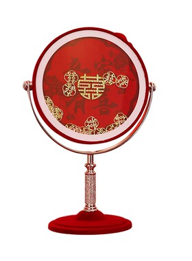 结婚女方陪嫁红色镜子一对