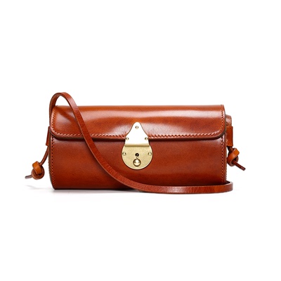 头层植鞣牛皮单肩包女复古手工