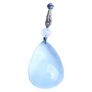 包邮海蓝宝吊坠天然水晶水滴形蛋面冰透润蓝送绳女男现货一物一图