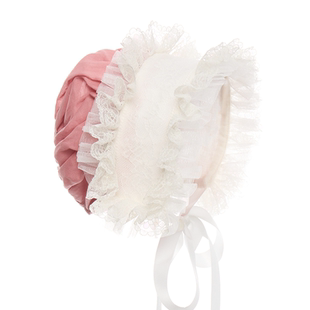 Hanakimi麒美英国苎麻防风新生儿出院帽小公主礼物满月百天宝宝帽