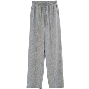 CV大码女装 街头松紧腰运动休闲裤中线捏褶高腰显瘦直筒裤阔腿裤