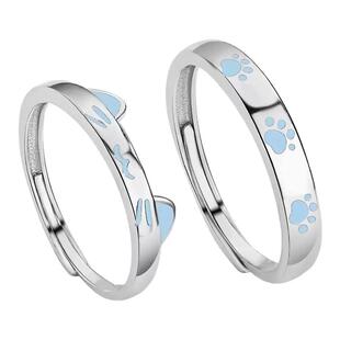 光年之境纯银夜光情侣对戒高级感小众山茶花之恋开口闺蜜刻字戒指