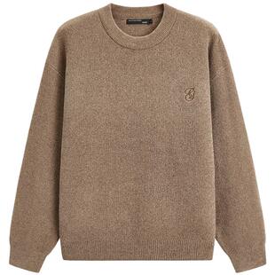 GXG男装多色雪尼尔面料简约刺绣毛衣圆领针织衫23年冬季品