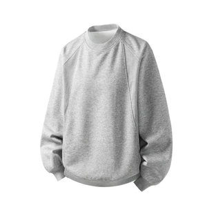 美式重磅正肩卫衣男秋季硬汉穿搭弹力宽松大码小领口长袖T恤外套