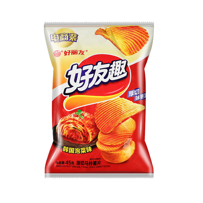 好丽友好友趣原切马铃薯片凹凸泡菜味45g膨化休闲解馋小零食小吃