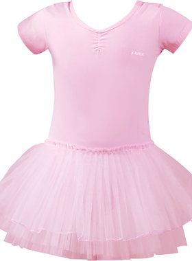儿童粉色舞蹈练功服短袖连体裙女