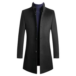 男士立领呢大衣水貂毛领中长款毛呢大衣修身羊毛呢子外套羽绒衣男