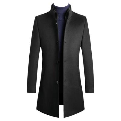 男士立领中长款修身外套毛呢大衣