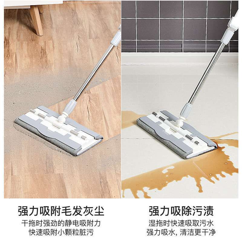 家用大号夹布旋转平板式拖把清洁固湿两用地板拖把拖地夹伸缩干