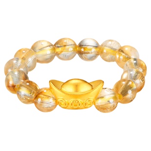 金至尊金元宝黄金戒指女2026新款黄水晶串珠戒指生日礼物硬金指环