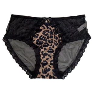 2025秋冬新款性感豹纹缎面蕾丝网纱内裤女裆纯棉包臀中低腰