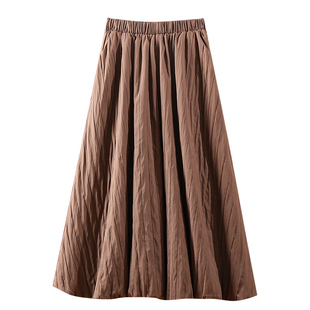 冬天好看休闲肌理感花苞半身裙女秋冬2025新款黑色A字宽松蓬蓬裙