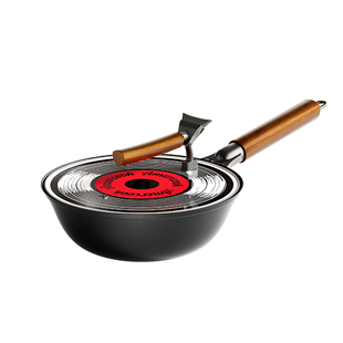 阿米尔唱片钛铁锅家用炒菜锅不粘平底炒锅精铁锅燃气灶电磁炉通用