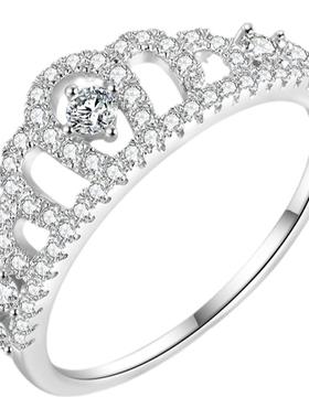 轻奢女王桂冠925纯银满钻ins戒指