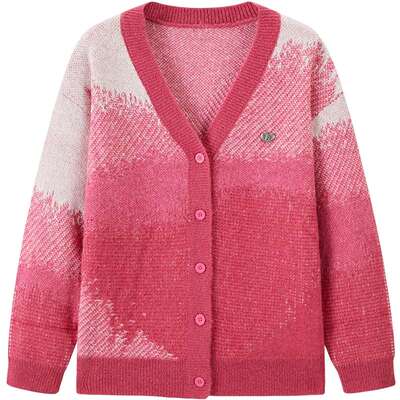 太平鸟女装春秋季微弹V领爱心定位线开衫A3EDE3518