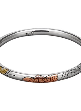 蝶恋花足银999复古亮面闭口镯