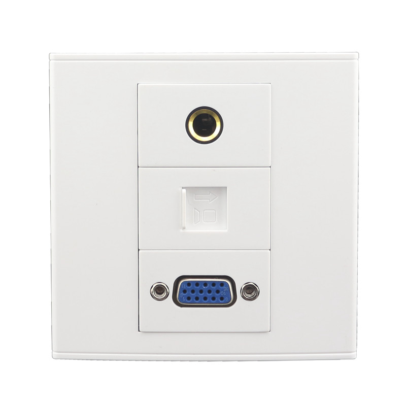 86型免焊接VGA+RJ45网络+6.35话筒开关面板 多媒体电脑麦克风墙插