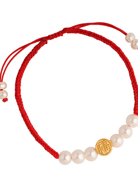 高级感手工编织天然珍珠红绳手链