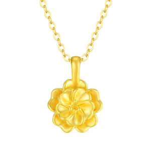 周大生黄金吊坠女款硬金京韵牡丹花挂坠配项链送女朋友生日礼物