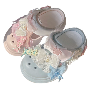 pinkyo原创可爱少女粉蓝秋冬加绒洞洞鞋外穿百搭厚底增高包头拖鞋