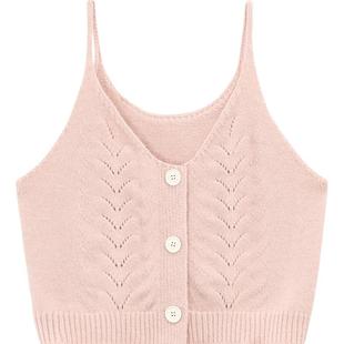 gcrues纯色毛织马甲女2025年秋冬新款v领单排扣针织吊带背心短款