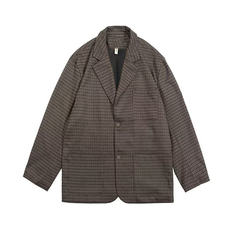 秋冬套装日系复古细格纹西服男女休闲西服