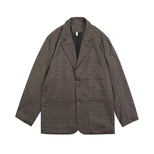 秋冬套装日系复古细格纹西服男女生港风宽松休闲小西装夹克外套