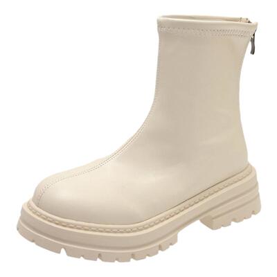 法式白色厚底增高短靴女秋