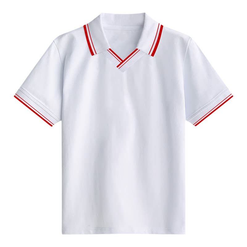夏季儿童polo衫短袖t恤白色男女中小学生校服班服演出服V领上衣23