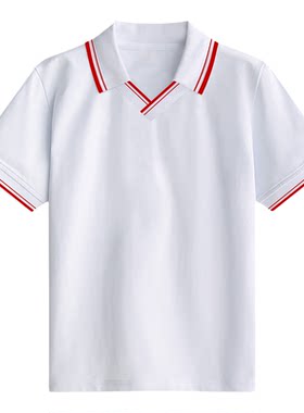 夏季儿童polo衫短袖t恤白色男女中小学生校服班服演出服V领上衣23