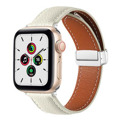 荔枝纹皮革磁吸适用iwatch表带
