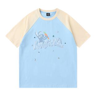 LAMLICKA兔子拔萝卜涂鸦短袖男款街头重磅上衣夏潮牌设计感t恤女