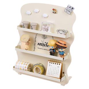 宿舍收纳书桌置物架多层桌面展示架玩具摆件整理神器奶油铁艺托盘