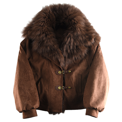 莫兰迪冬景短款加厚狐狸毛领羽绒