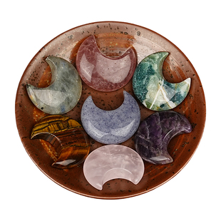 天然水晶玉石原石打磨小月亮3cm造景摆件手把玩彩色矿物标本奇石